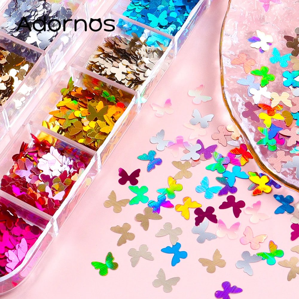 Holographic Butterfly Sequins For Epoxy Resin Mold Filling 5mm Shiny Glitter Flakes Nail Art Decorations Jewelry Making Supplies