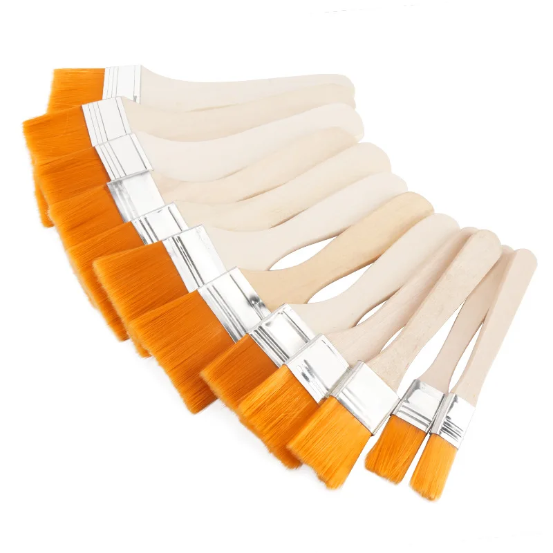 Pincéis de pintura planos de 6 tamanhos, pincéis de pintura a óleo com cerdas de nylon e cabo de madeira natural para pintura acrílica, aquarela e guache.
