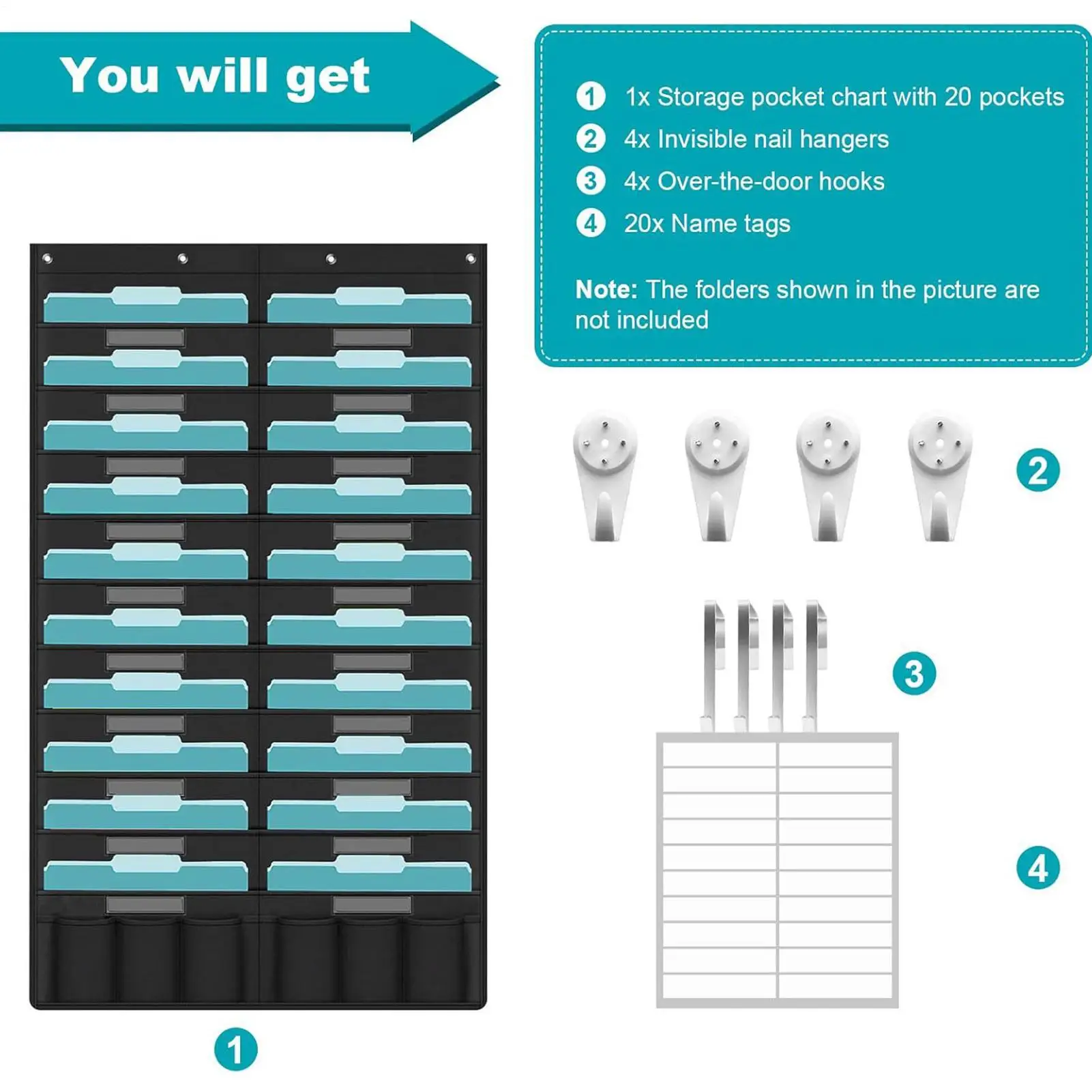 منظم ورق الحائط مخطط أكسفورد مع 20 جيوب منظم الملفات جيوب تثبيت على الحائط لباب الفصول الدراسية المدرسية ومدخل المسكن