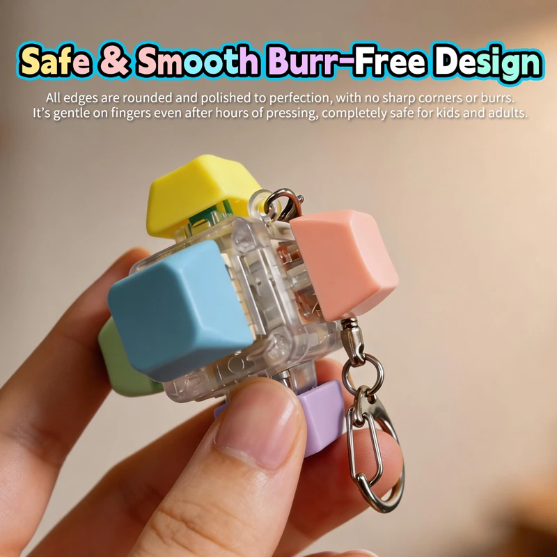 Mechanical Keyboard Fidget Keychain 3D Keycap Clicker Stress Relief Toy Portable Pendant for Adults Novelty Gift for Office