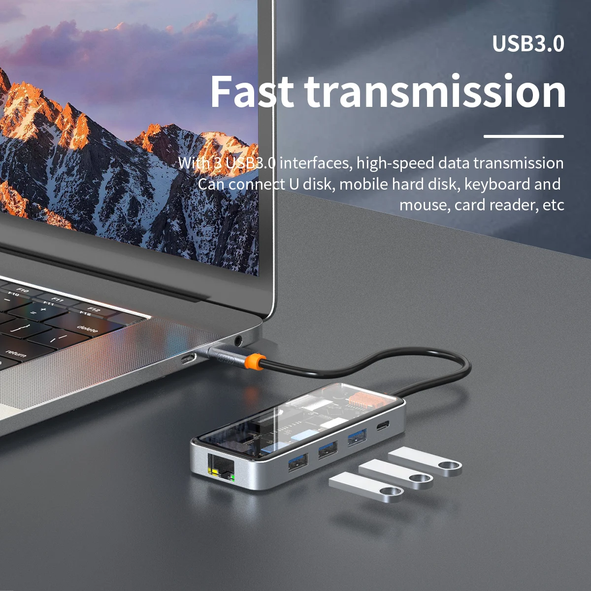 Gopala ซิงค์อัลลอยด์ใส USB-C ฮับ (8-in-1) พร้อม2.0 HDMI 4K 60Hz, แท่นพอร์ตอีเธอร์เน็ต1Gbps สำหรับ MacBook แล็ปท็อป iPad