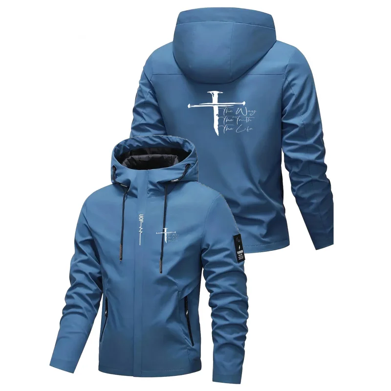 

Мужская модная высококачественная легкая куртка с капюшоном на молнии, с принтом и карманами, подходит для повседневного ношения, активного отдыха и велоспорта.