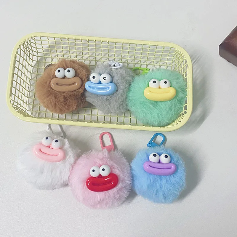 Wholesale 20pcs/setSausage Mouth Hair Ball Key Chain Funny Plush Doll Pendant Key Ring Charms Backpack Car Decor Bag Accessories