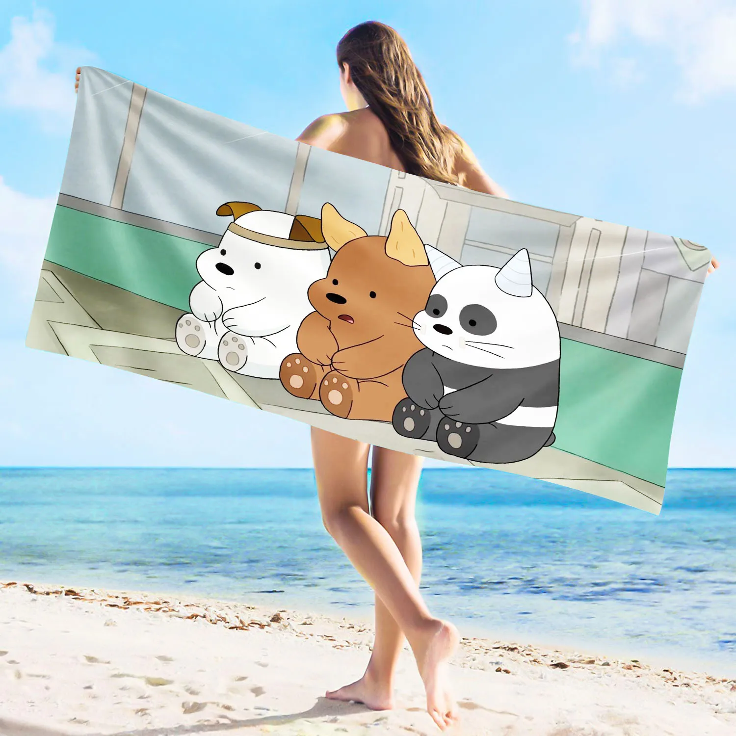 Miniso Naked Bear Cartoon Superfine Fiber Towel, Bath Hand Towels, Bathroom, Home Shower, Room Decor, Bathroom, Sauna, Cute