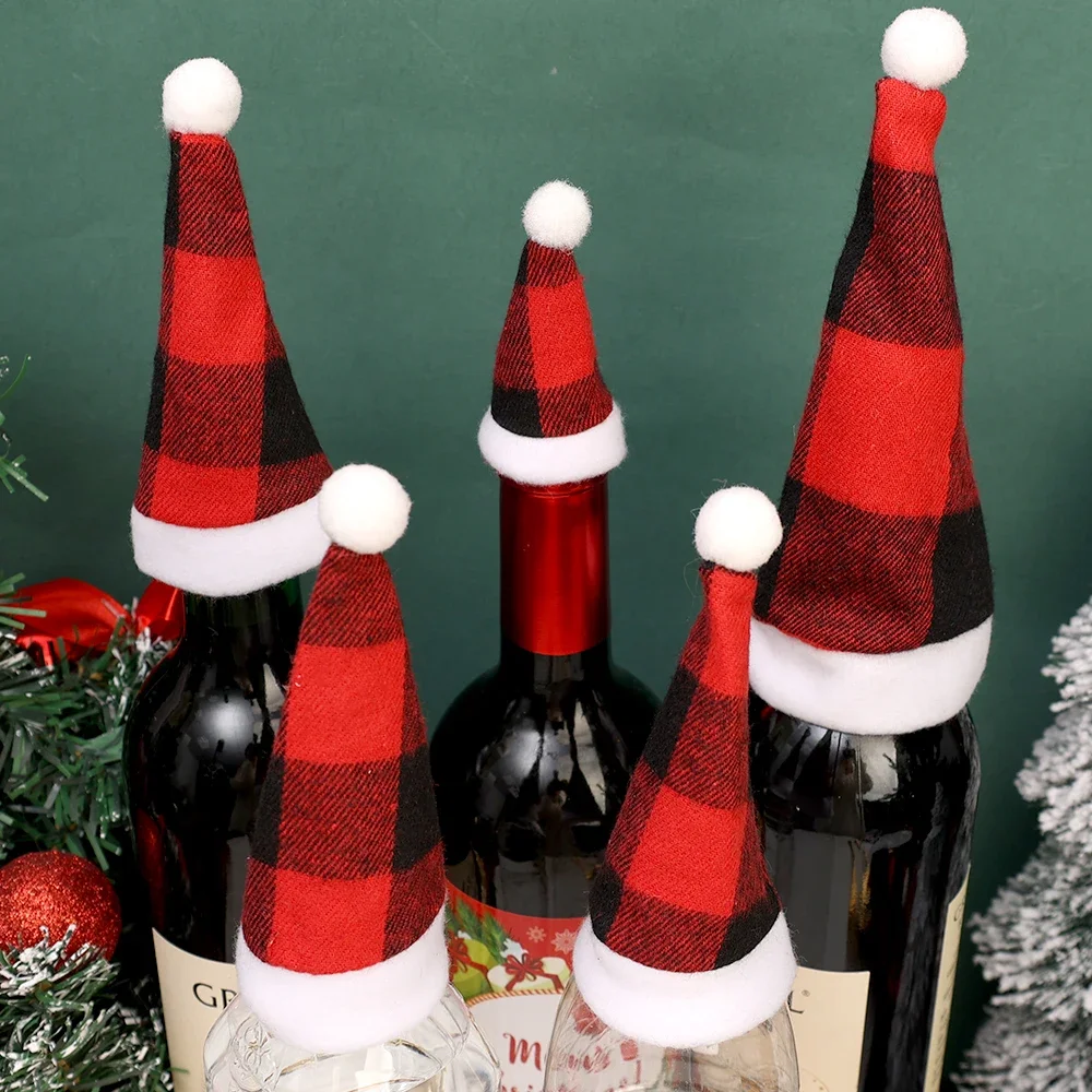 Christmas Hats Wine Bottle Covers Mini Red Black Knifes Forks Holders Tableware Storage Home New Year Party Decoration Supplies