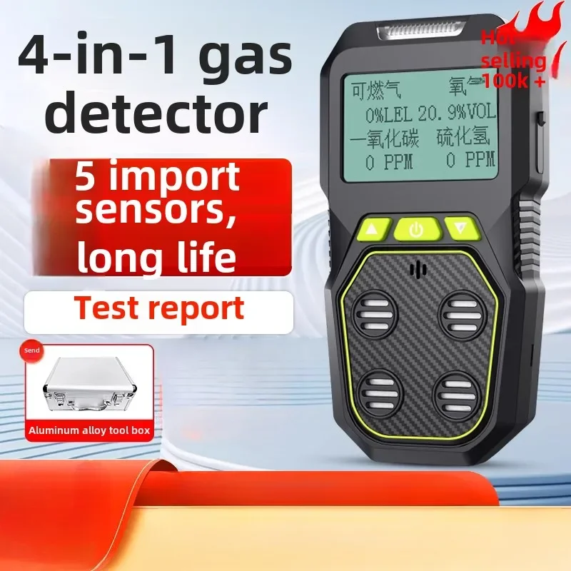 Detector de gás portátil USB 4 em 1 com alarme de gás combustível tóxico de oxigênio CO AD