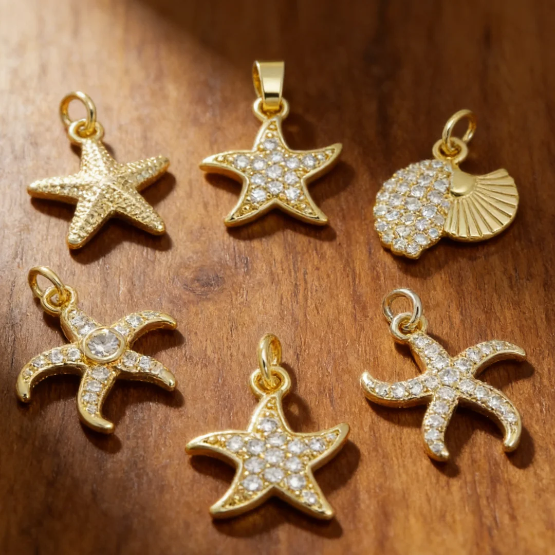 

6Pcs Pendantsa Starfish Charms Brass Zirconia Sparkling Accessories for DIY Jewelry Making Elegant Necklace Bracelet Women Men