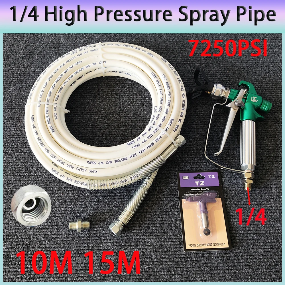 

7250PSI Airless Paint Spray Hose Kit Spray Gun 1/4 BSP High Pressure Double-Layer Fiber-Nylon Tube w/ 517 Tip and Tip Guard ﻿