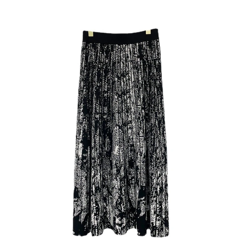 washable worsted wool ink painting pleated skirt for women fashion clothing womens outfits winter skirts black clothes woman new