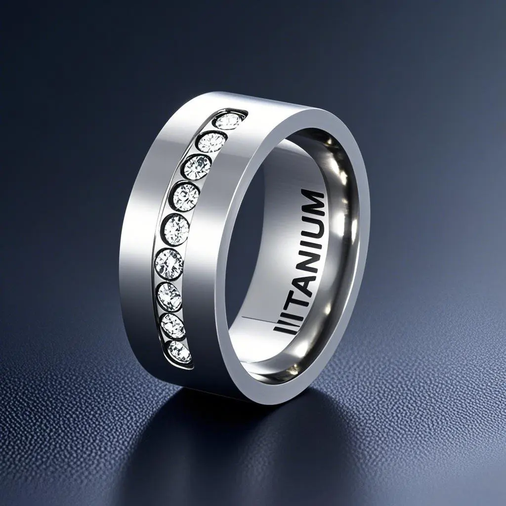 

AETEEY Titanium Steel Ring with 9 Diamonds Minimalist Band Non-fading Men's Jewelry
