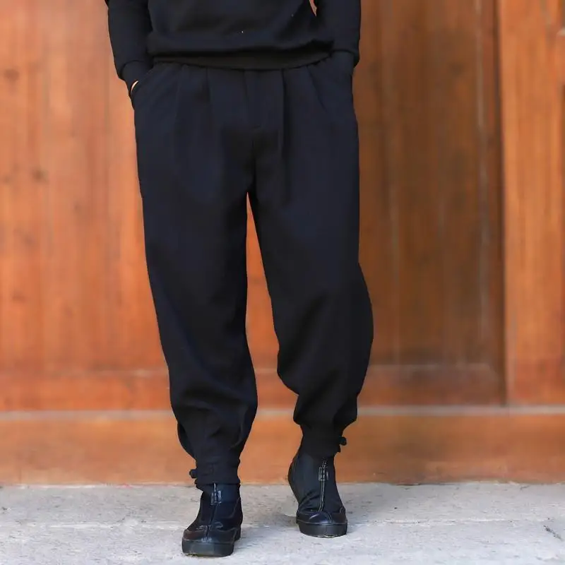 

Летние мужские широкие брюки, свободные хлопковые льняные брюки Харлан, тренировочные брюки-фонарики, винтажные брюки Харлан с манжетами, повседневные брюки