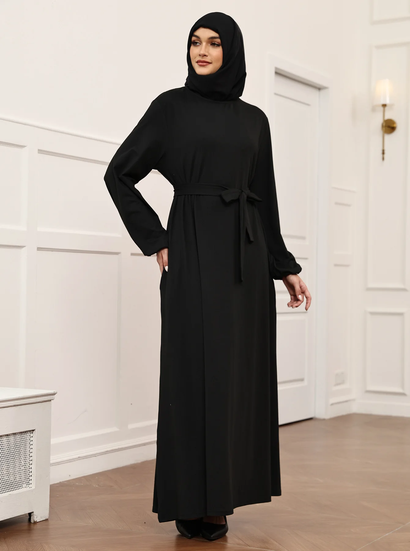 

Women Long Sleeve Dress Scarf Robe Belted Pocket Abaya Dubai Kaftan Ramadan Islam Clothing Turkey Kebaya Caftan Femme Jalabiya