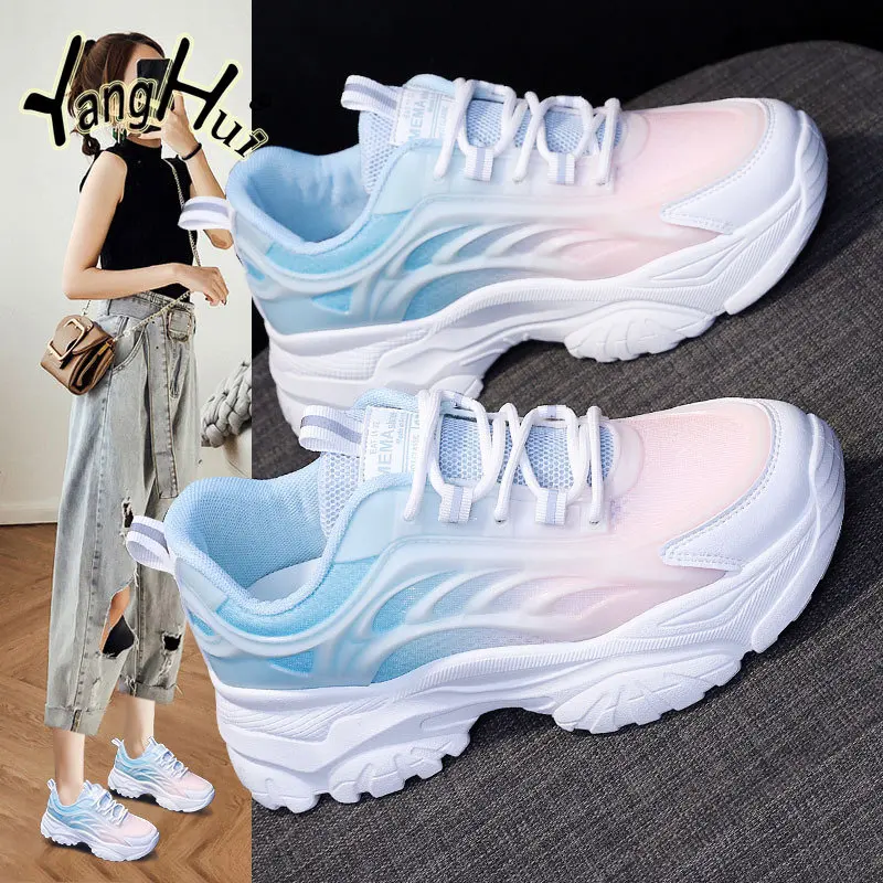 Mixed Colors Breathable Platform Sneakers 2023 New Casual All-match Mesh Lightweight Sprots Running Shoes Fashion Spring Autumn