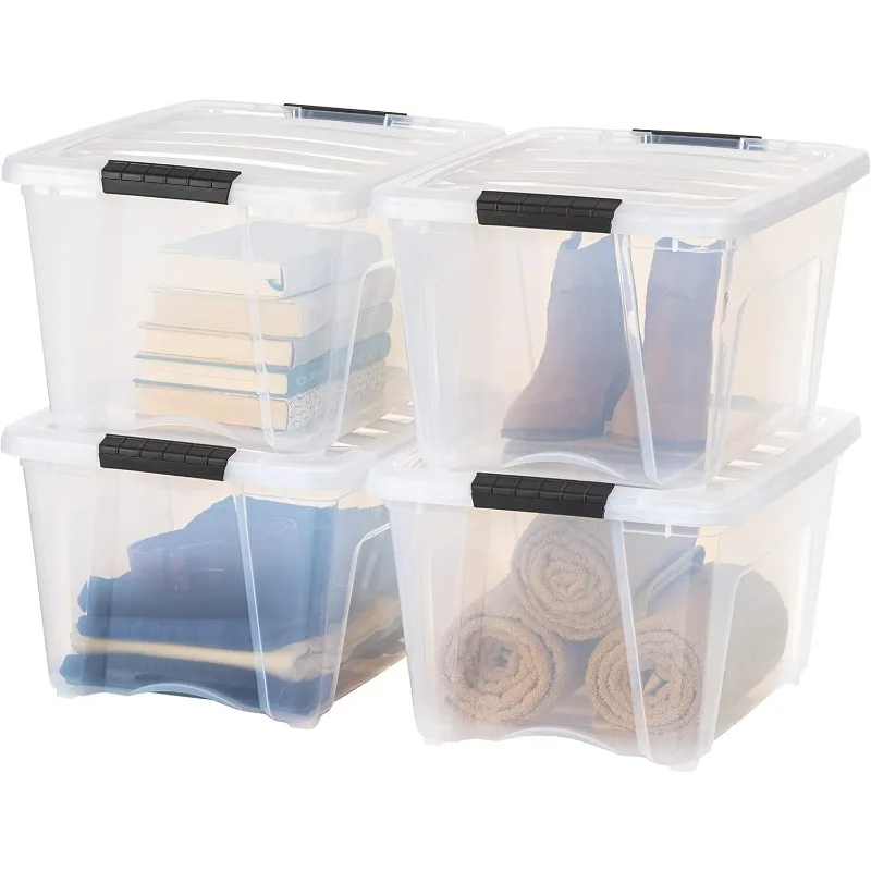 USA 32 Qt Stackable Plastic Storage Bins with Lids, 6 Pack - BPA-Free, Made in USA - See-