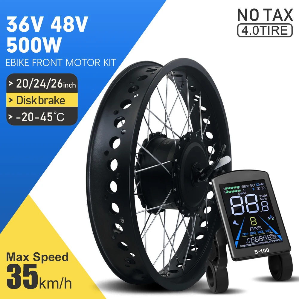 Electric Bicycle Fat Tire 20/24/26Inch 4.0 Tyre 36V 48V 500W Brushless Gear Front Wheel Hub Motor For Snow Ebike Conversion Kit