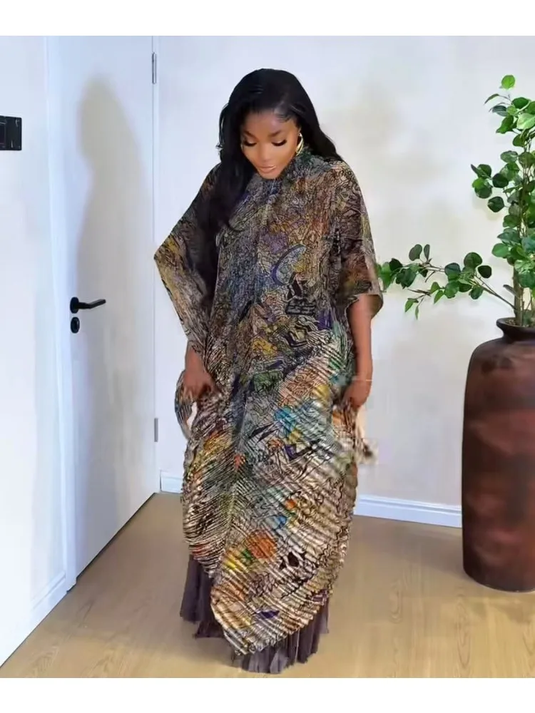 Miyake Plissee Druck Anzug Modische Fledermaus-ärmeln Top + Weite bein Gerade Hosen Zwei-stück Set Sommer neue