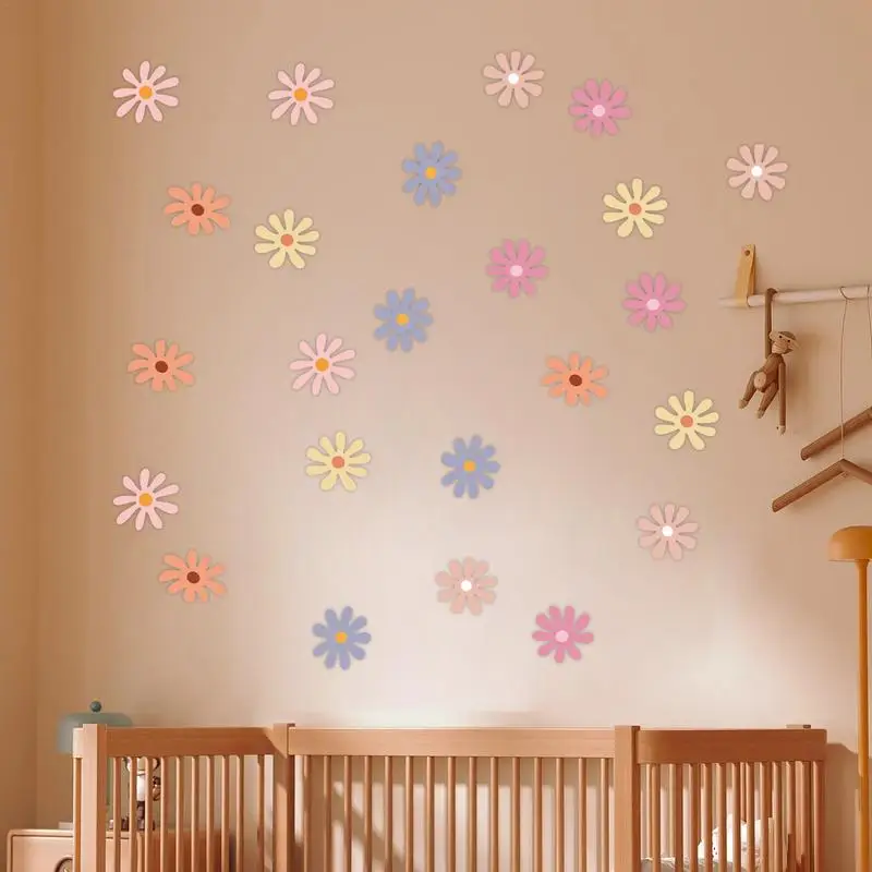 Daisy Wall Stickers Boho Bohemia Style Colored Daisy Flower Wall Decals Toddler Playroom Warm Wallpaper For Kitchen