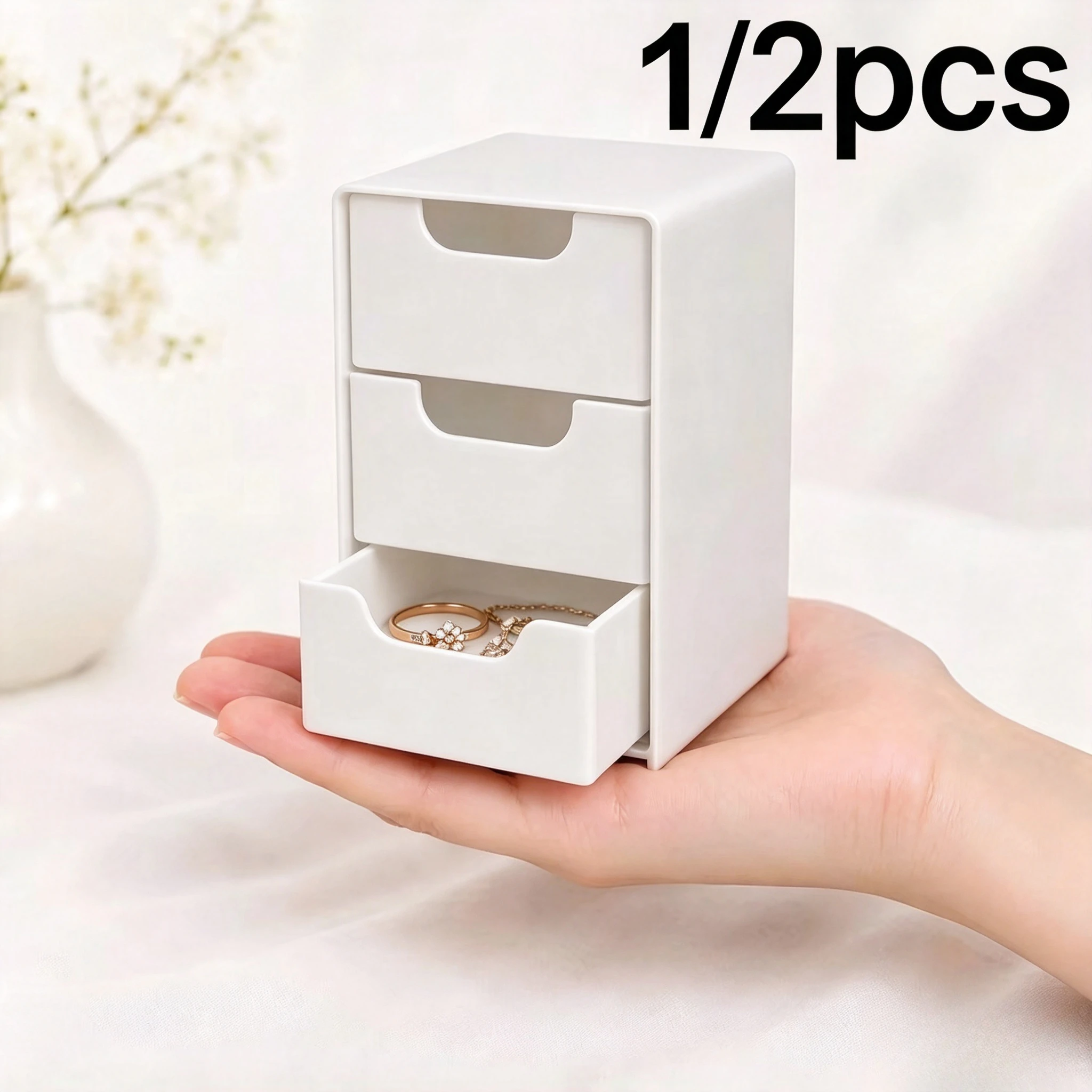 1/2Pcs 3-Tier Desktop Organizer with Drawers, Plastic Storage Box for Stationery School Office Supplies, Space Saving Desk Tidy
