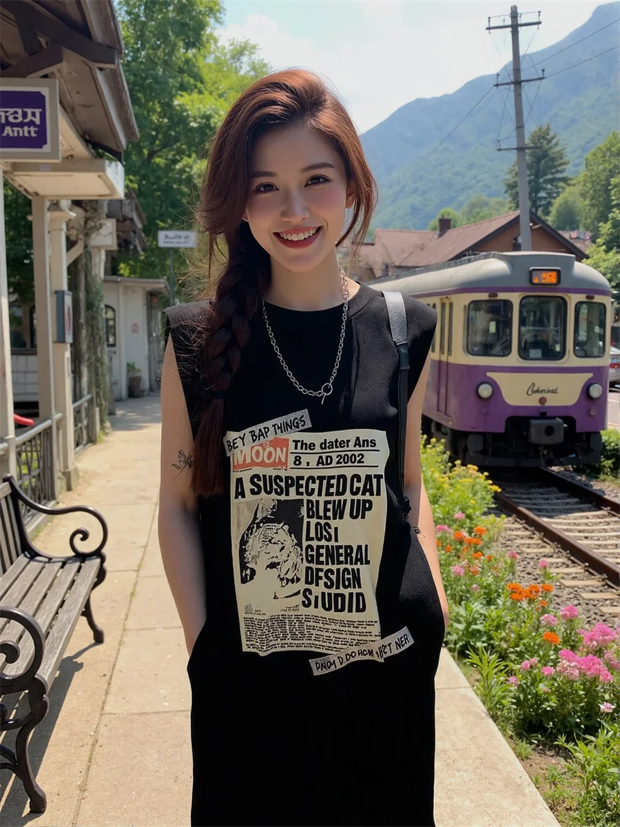 Abito da donna Giovane ragazza stile coreano Streetwear senza maniche con cinturino per spaghetti Cinghie con cinturino allacciato al collo Halter con scollo all'americana sexy