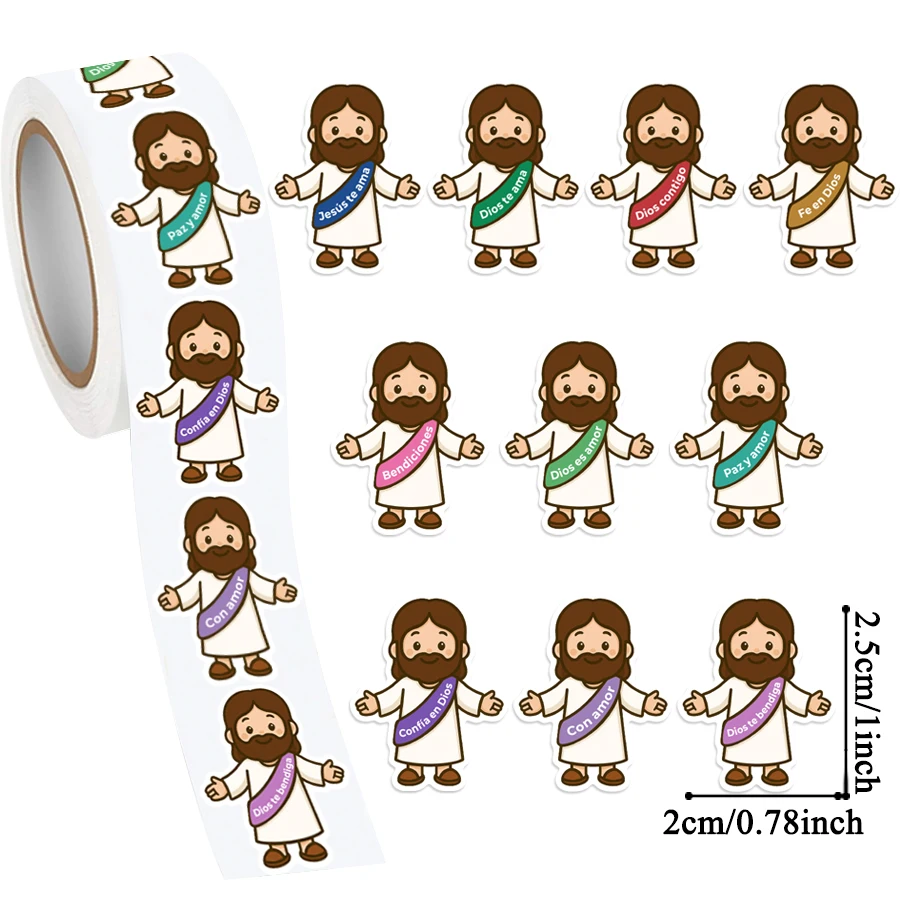 500 Pcs Spanish Faith Stickers Roll, Inspirational Religious Message Labels for Packaging, Gift Wrapping, Envelope Sealing