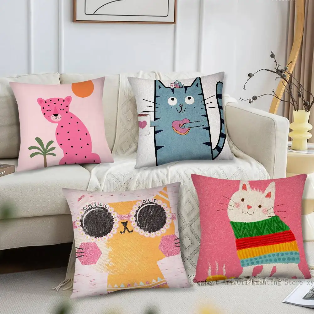 Leopard Rabbit Bear Tiger Mouse Rainbow Funny Pillow Case Fashion Square Pillowcase Bedroom Sofa Room Ins Decoration Leisure