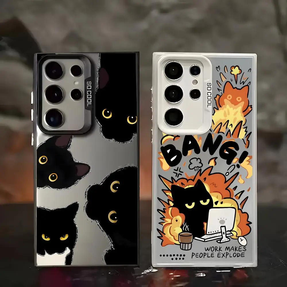 Cute Ins style black cat kitty Phone Case IMD Colorful Silver Suitable case For SamsungS26 S25 S24 S23 S22 S21 S20 Plus Ultra