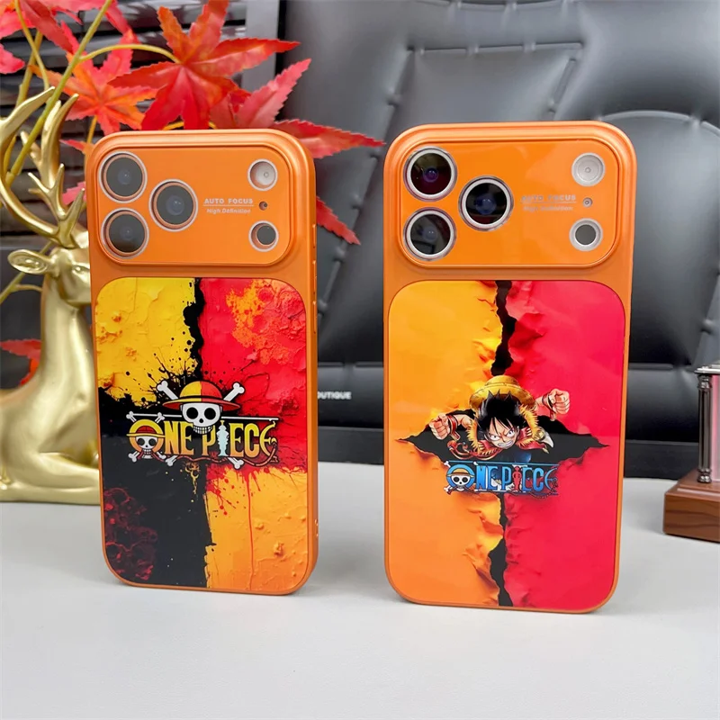 

Anime One Piece Luffy Orange Phone Case for iPhone 17ProMax 14 15 16 17 Pro Max Plus Cartoon Straw hat Pirates shockproof Cover