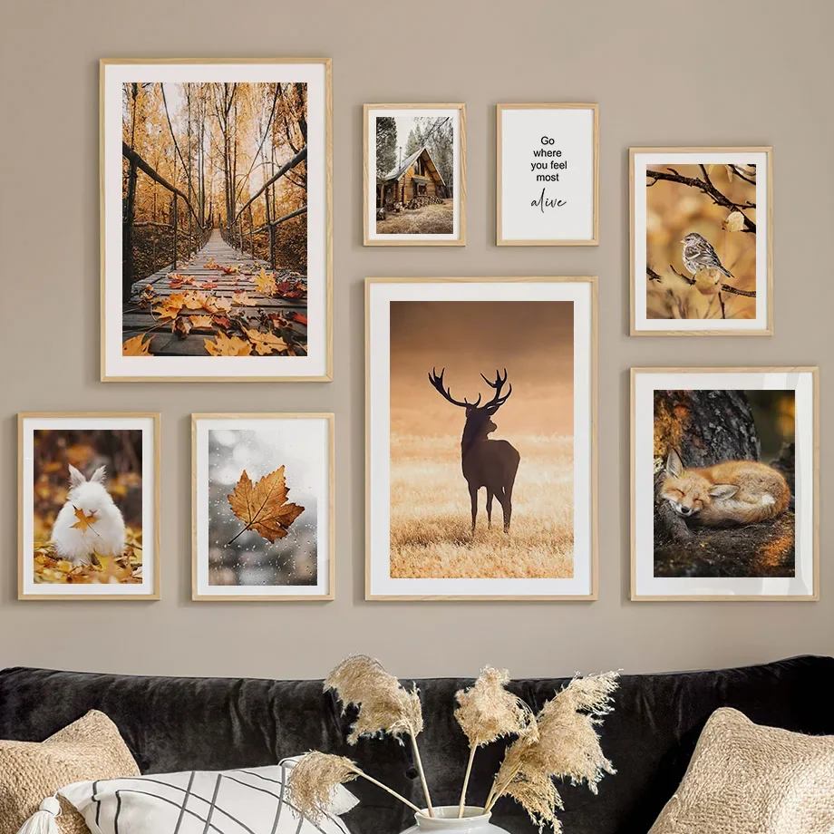 

Fall Maple Leaf Deer Fox Rabbit Bird Landscape Wall Art Canvas Painting Nordic Posters And Prints Pictures For Living Room Decor