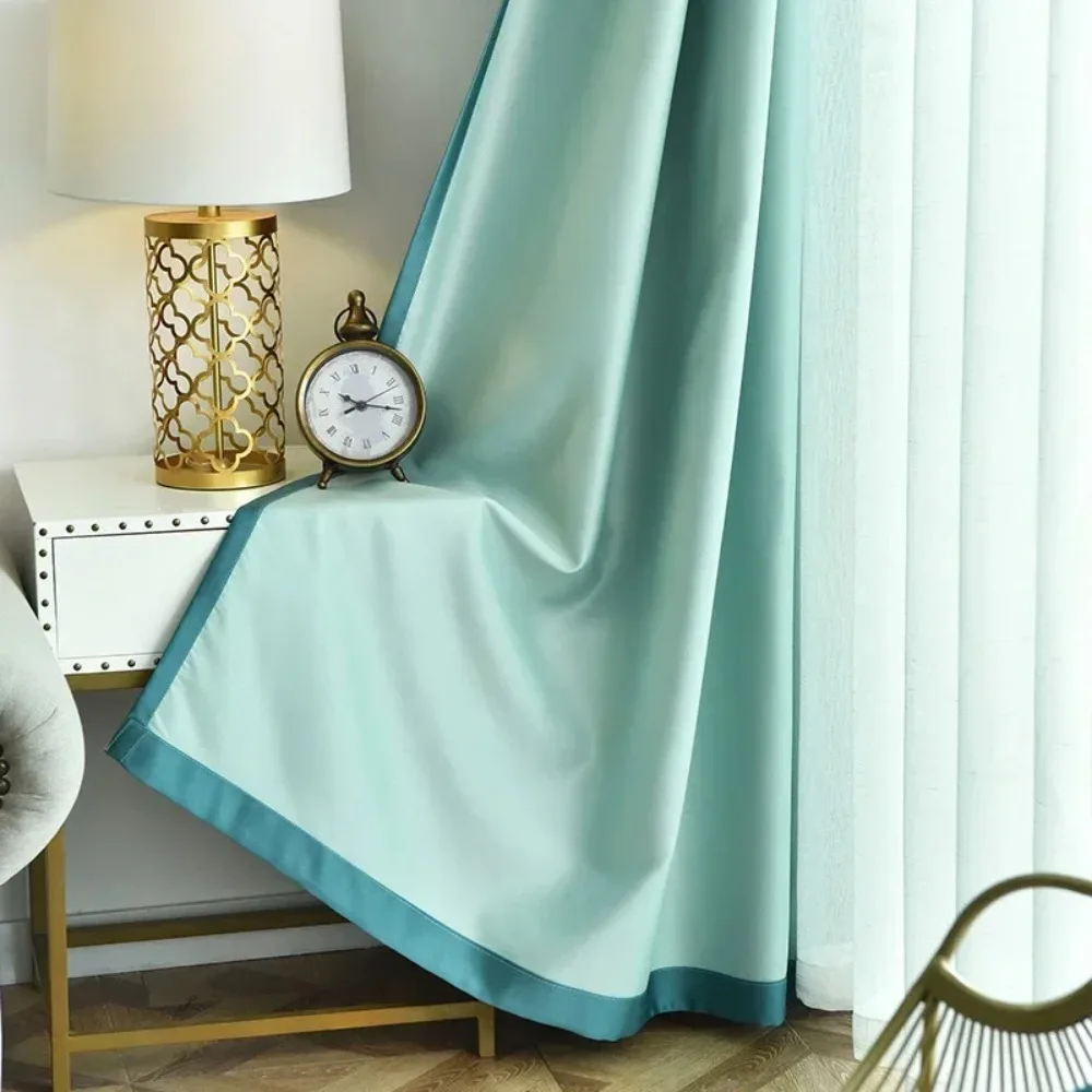 

Simple Modern Thermal Insulation Sun Protection Fabric Full Blackout Thickened Window Curtains for Living Dining Room Bedroom