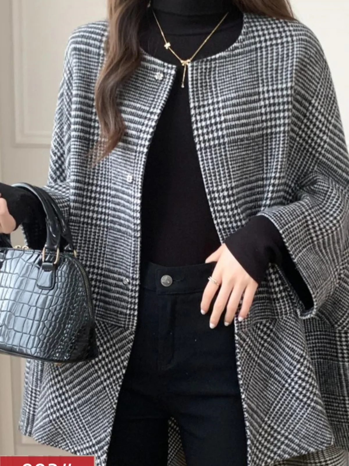 

Свободный длинный кардиган, круглое модное женское пальто в клетку, весеннее новое корейское пальто, прямая трубка из полиэфирного волокна