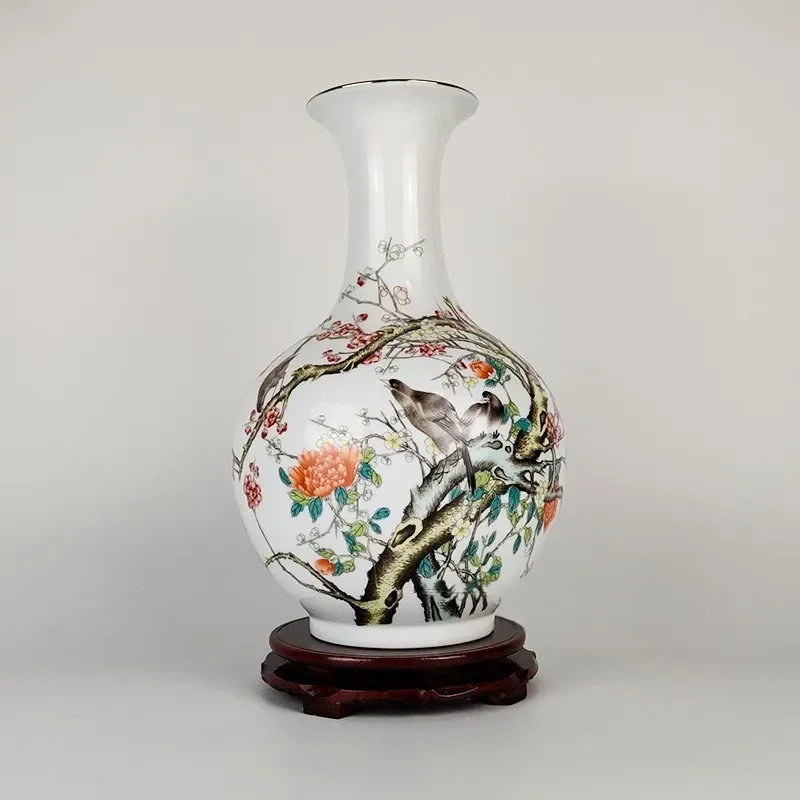 for Jingdezhen Ceramics Hand Painted Pastel Flower and Bird Vase Chinese Home Living Room TV Cabinet Flower Arrangement Decor