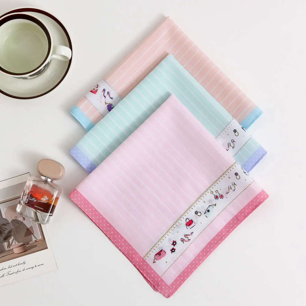 3/6Pcs Women's Cute Cotton Handkerchief Set, 43cm