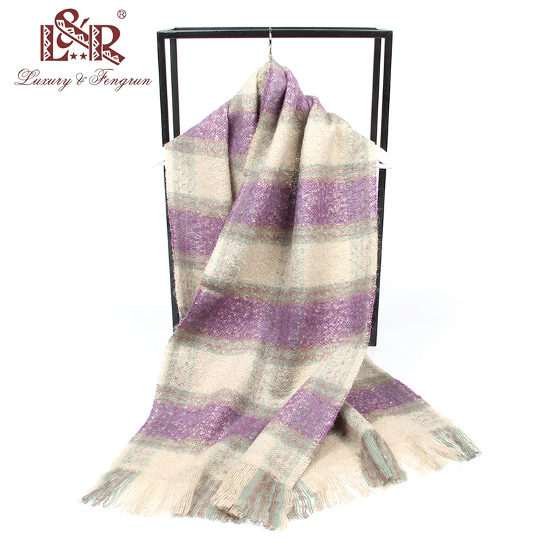 2022 New Women Plaid Scarf Winter Pashmina Shawls Cashmere Thick Wraps Lady Tassel Warm Scarves Rainbow Hairy Bufanda