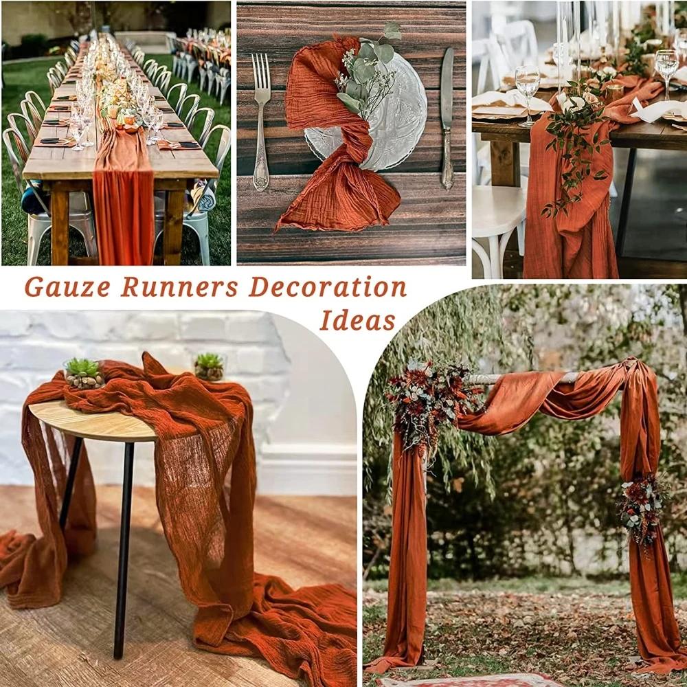 Gauze Table Runner Rustic Boho Beach Table Decoration Cheesecloth Table Runners for Dining Wedding Party Table Decor 70/108 Inch