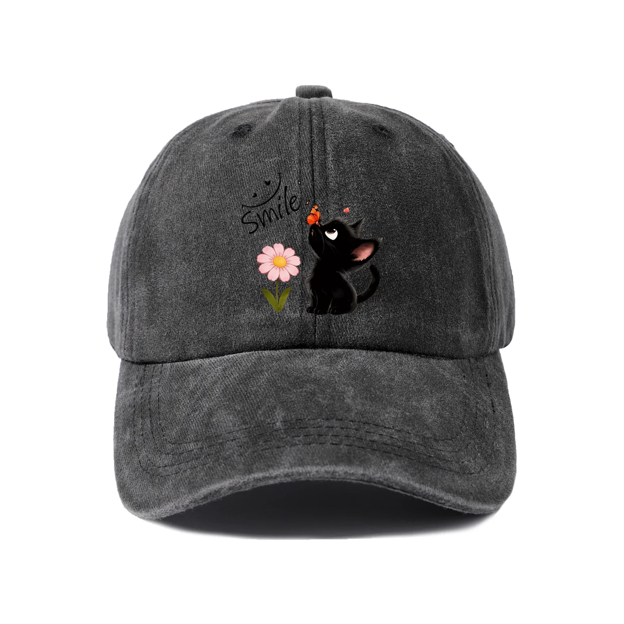 Smile Art Baseball Cap, Vintage Washed Adjustable Unisex Dad Hat, Travel Gift