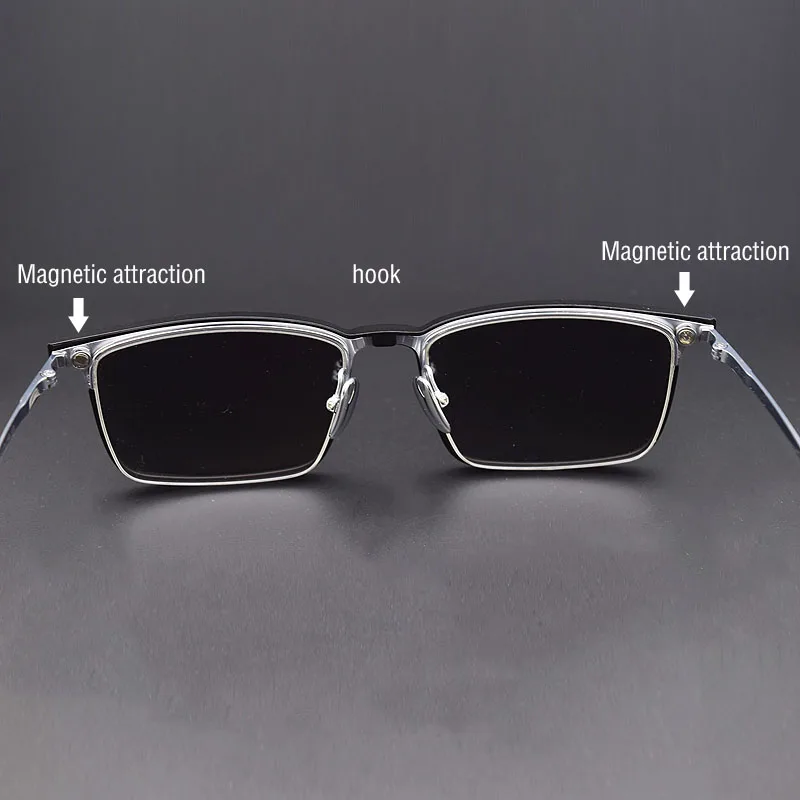チタンビッグメガネ偏光ミラーメンズ処方近視磁気吸引サングラスナイトビジョンクリップメガネ