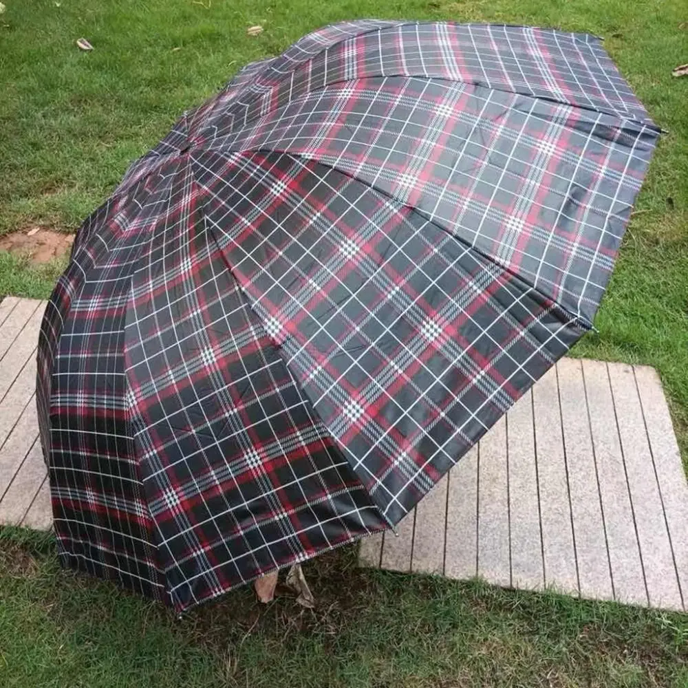 Reinforced Frame Scottish Tartan Umbrella Extra Large 10 Bone Plaid Umbrella Strong Build Waterproof Windproof Umbrella Home Use