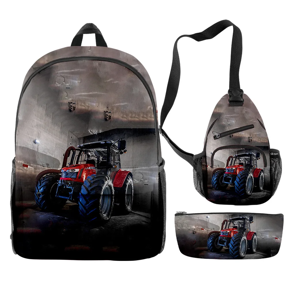 Luxury Popular Funny Tractor Pattern 3D Print 3pcs/Set pupil School Bags Travel Laptop Backpack Chest Bag Pencil Case