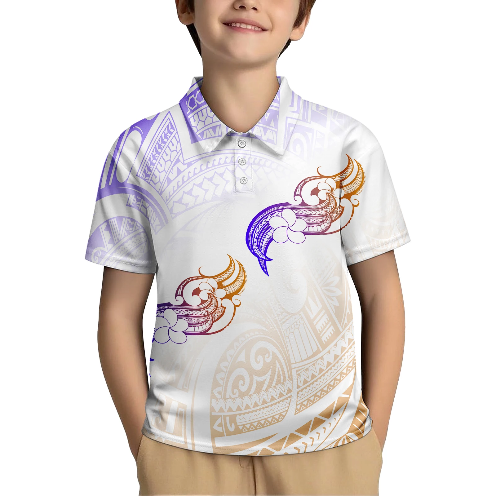Kids Polo Shirts Polynesian Tribal Short Sleeve Breathable Children's T-shirt Customized Logo School Uniform Tops For Boys Girls