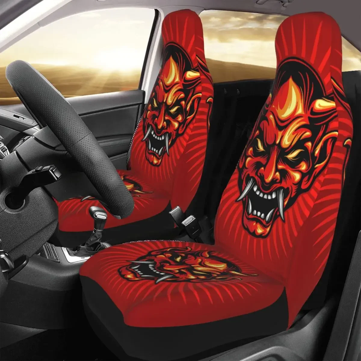 Samurai Head Tattoo Design Car Seat Cover Custom Printing Universal Front Protector Accessories Cushion Set