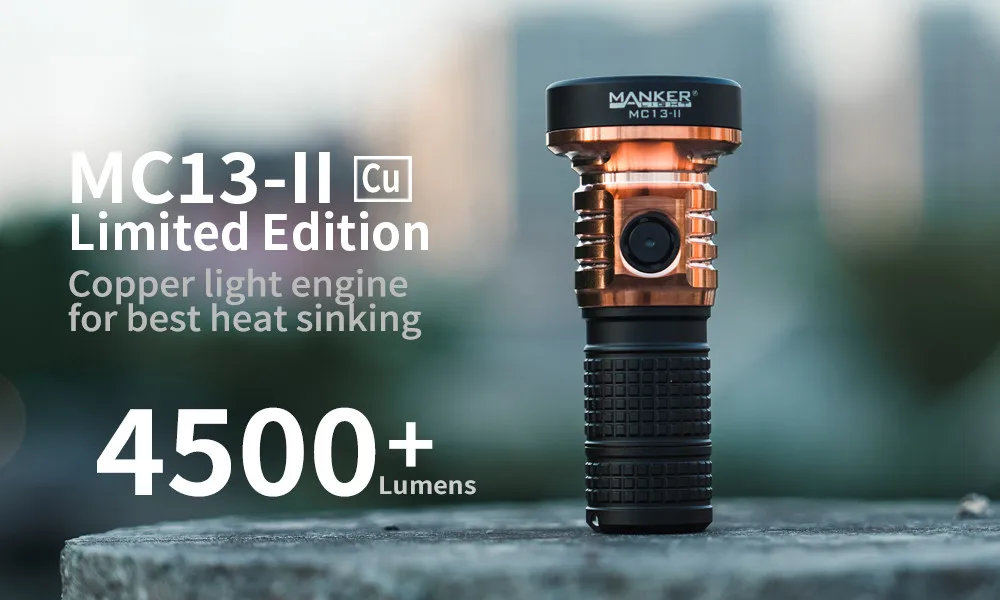 Mankerlight MC13 II (Copper Limited Version) 30W SBT90.2 LED USB Type C Rechargeable Mini 18350 Flashlight 4500 Lumen 665m Torch