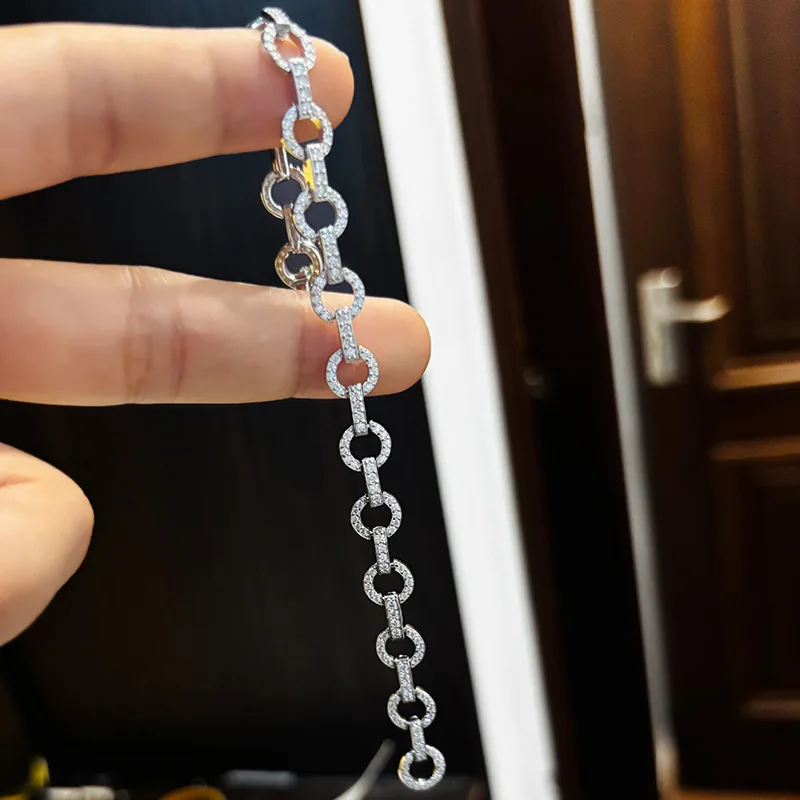 

Solid Platinum PT950 Women's All-match Lucky Grass Moissanite Diamond Bracelet Women's Prismatic Round Full Diamond Bracelet