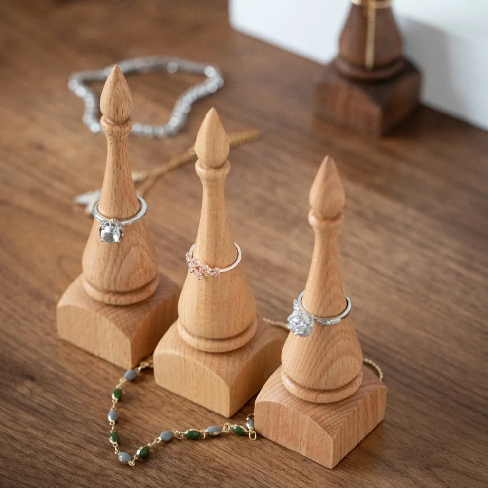 Display Shelves Wooden Cone Ring Holder Brackets Finger Stand Organizer Jewelry