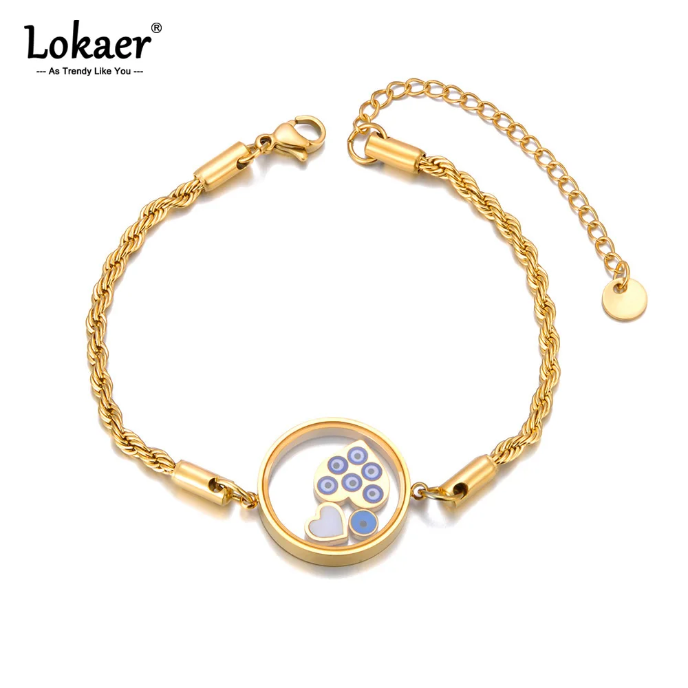 Lokaer 316L Edelstahl Shell Herz & Blaues Auge Charm Armband Für Frauen Mode-Statement Wasserdicht Schmuck бра__ B23181