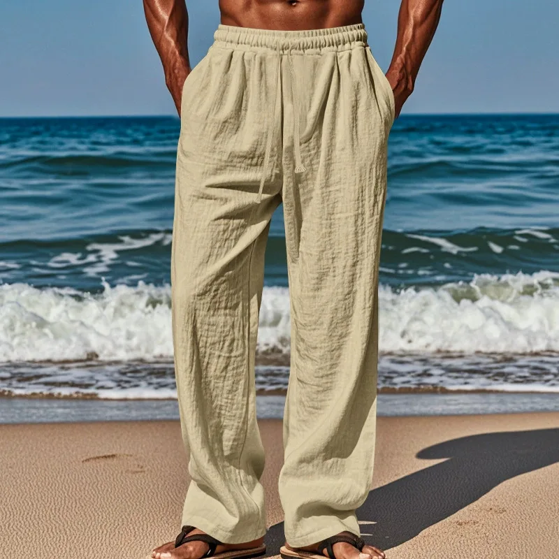 

European and American autumn men's hip-hop breathable cotton linen loose casual pants outdoor hiking sports pants