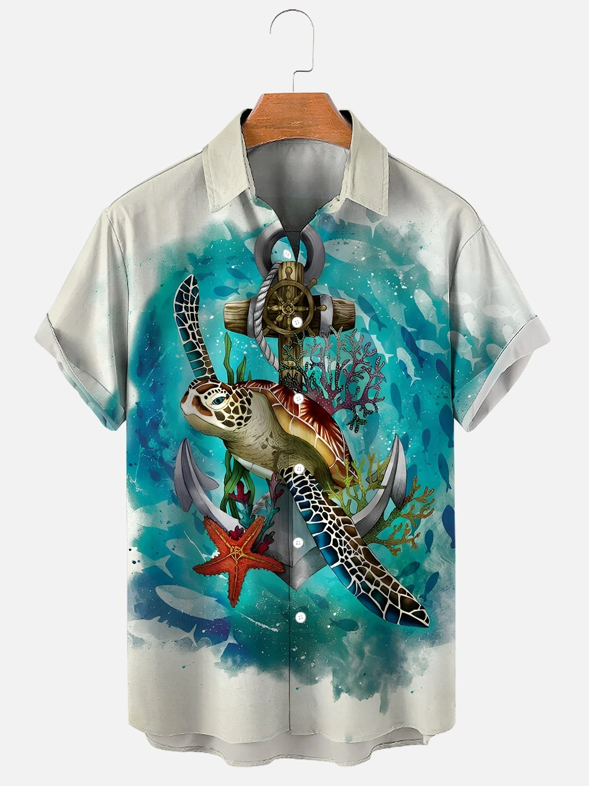 

Men's Shirt 3d Printed Sea Monster Shirt Men's Summer Short Sleeve Clothing Retro Lapel Oversized Loose Men's Coat