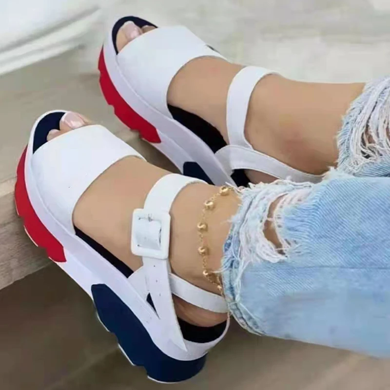 New Women Sandals Peep Toe Solid Color Buckle Woman Wedge Sandal Summer Comfort Casual Shoes Platform Female Sandals