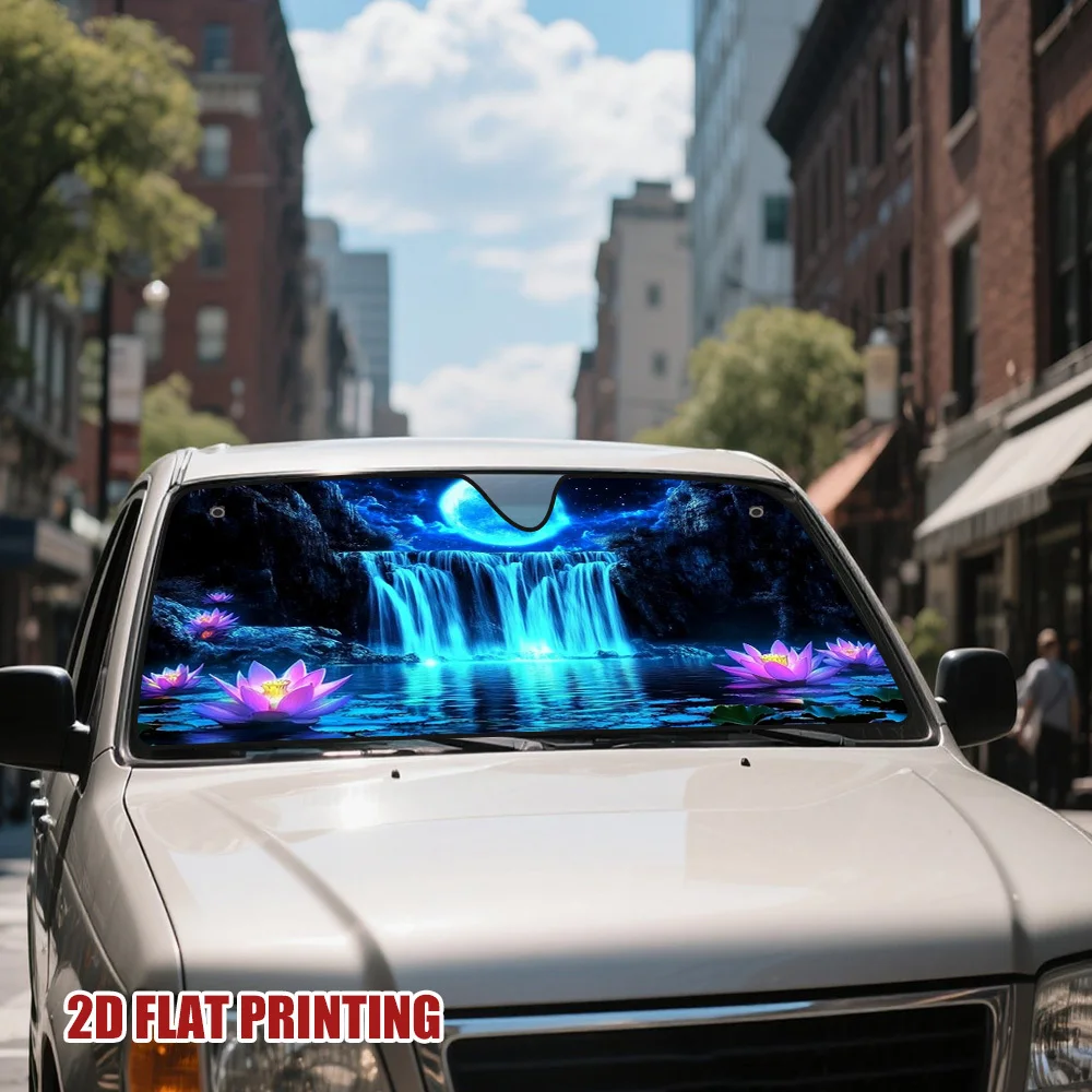 1pc A Fantasy Car Sun Visor Featuring A Moonlit Waterfall, Perfect For Quick Lunch Breaks In Your Vehicle Or Roadside Stops, Hel