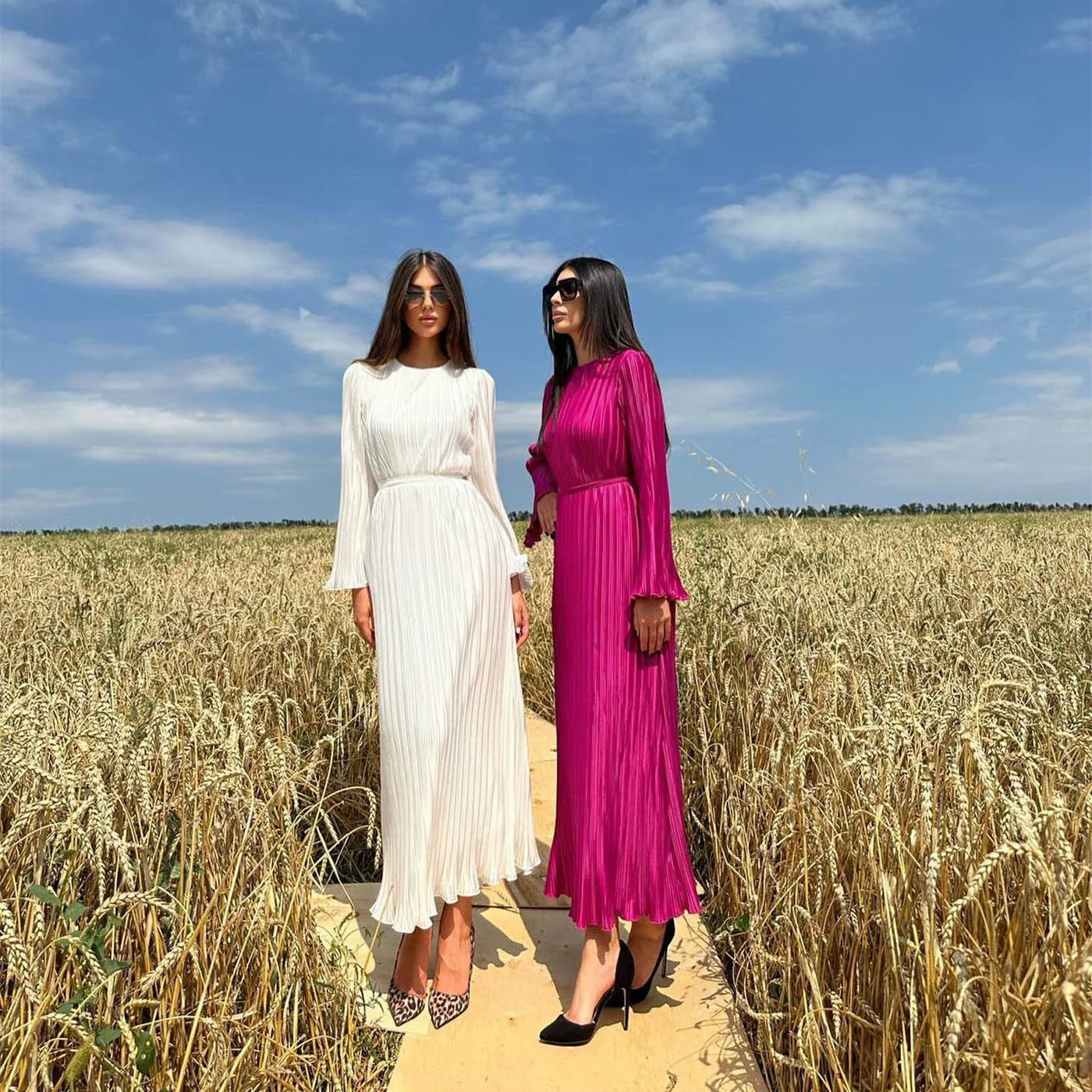 تنورة نسائية طويلة مستديرة Ne متوهجة SVE مطوي Dr قماش بوليستر ناعم منتصف الخصر على شكل حرف a صورة ظلية طويلة Sve قطعة واحدة