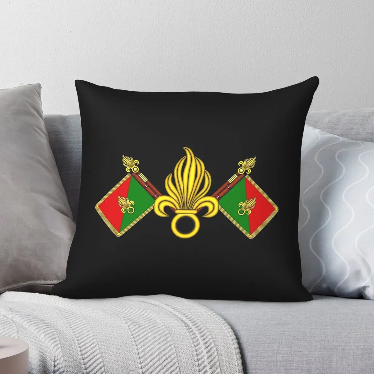 French Foreign Legion Fanion Et Grenades Square Pillowcase Polyester Linen Velvet Creative Zip Decorative Home Cushion Cover 18